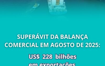 Superávit da balança comercial em agosto de 2025: US$ 228 bilhões em exportações por Innovare 